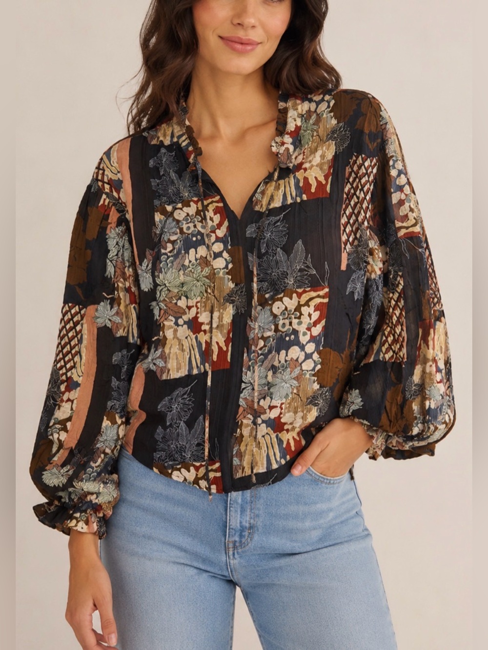 Fate Floral Puff Sleeve Blouse, Size S